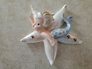 Vintage Norcrest Mermaid Merboy On Starfish Wall Plaque Hanging