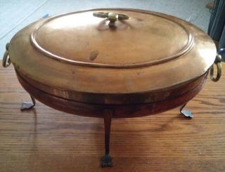 043 Large Vintage Oval Hammered Copper Chaffing Pot With Lid Handles 14 Inches