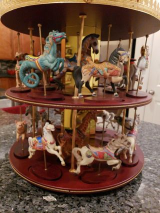 Vintage Franklin Treasure Of Carousel With 22 Animal Wooden Figurines