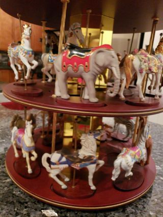 Vintage Franklin treasure of Carousel with 22 animal wooden figurines 4