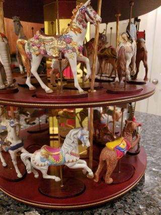 Vintage Franklin treasure of Carousel with 22 animal wooden figurines 5