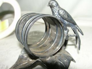 Antique Meriden B.  Co.  Bird On A Leaf Silver Plate Napkin Ring Holder (a)