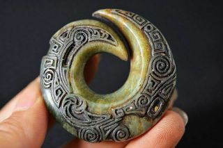 Unique Chinese Old Jade Carved Retro Pattern Amulet Pendant W83