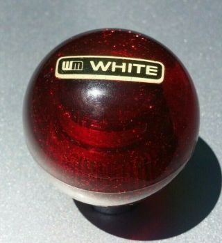 Vintage White Semi Truck Tractor Trailer Red Metal Flake Shifter Knob