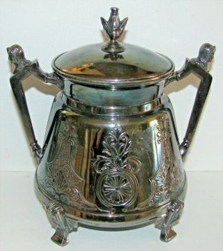 Victorian Egyptian Revival Aesthetic Silver Plated Sugar Bowl Sphinx