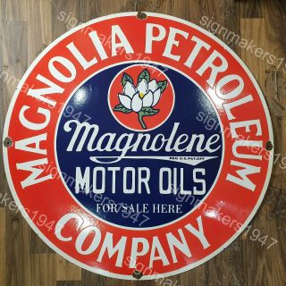Magnolia Petroleum Co.  Vintage Porcelain Sign 30 Inches Round