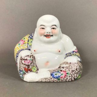 Fine Chinese Famille Rose Porcelain Happy Buddha Figure,  Signed,  Republic Period