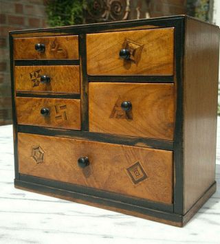 Antique Japanese Marquetry Miniature Chest Of Drawers Apprentice Piece