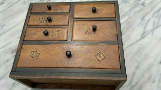 Antique Japanese Marquetry Miniature Chest of Drawers Apprentice Piece 7