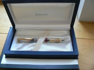 Boxed And Serviced Rare Pelikan M800 Demonstrator Oblique Broad Nib Fountain Pen