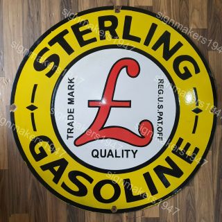 Sterling Gasoline Vintage Porcelain Sign 30 Inches Round