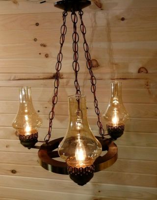 Vintage Rustic Country Cabin Wagon Wheel Chandelier Ceiling 3 Light Fixture