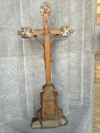 Antique Ornamental Church Altar Standing Carved Wood Cross Crucifix Jesus Corpus 10