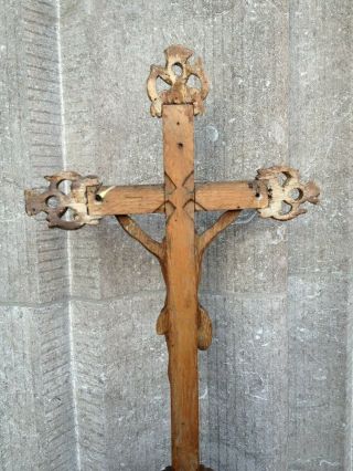 Antique Ornamental Church Altar Standing Carved Wood Cross Crucifix Jesus Corpus 11