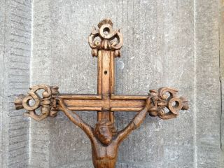 Antique Ornamental Church Altar Standing Carved Wood Cross Crucifix Jesus Corpus 2