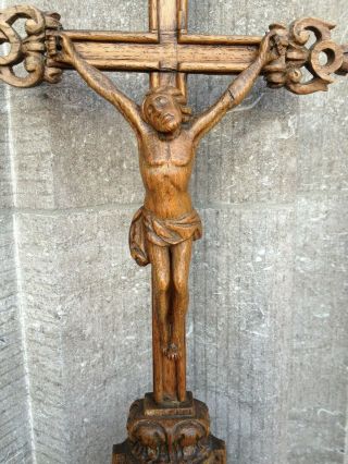 Antique Ornamental Church Altar Standing Carved Wood Cross Crucifix Jesus Corpus 3