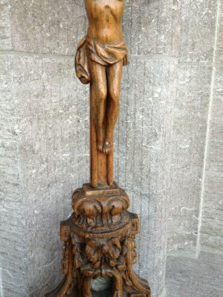 Antique Ornamental Church Altar Standing Carved Wood Cross Crucifix Jesus Corpus 5