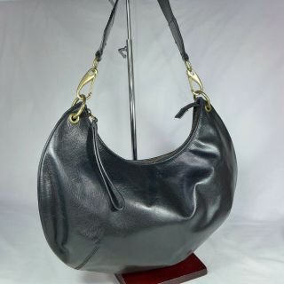 Authentic Vintage Gucci Black Leather Half Moon Medium Hobo Shoulder Handbag Vgc