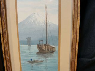 Vintage Japanese Watercolors Mt Fuji Boats 2