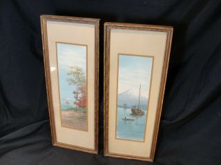 Vintage Japanese Watercolors Mt Fuji Boats 4