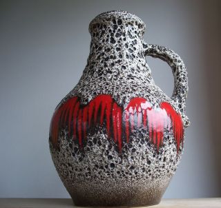 Vintage 1960s - 1970s Scheurich Keramik German Pottery Xl Fat Lava Floor Vase Lora