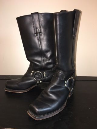 Frye Vintage Mens Harness Engineer Motorcycle Boots 8.  5 D Black Leather USA Made 2