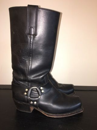 Frye Vintage Mens Harness Engineer Motorcycle Boots 8.  5 D Black Leather USA Made 4