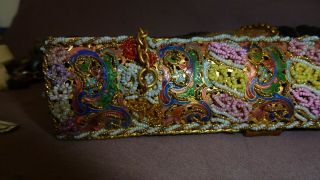 Antique Chinese Silk Bag Hand Embroidered with Enamel Decoration & Beads 5