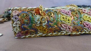 Antique Chinese Silk Bag Hand Embroidered with Enamel Decoration & Beads 6