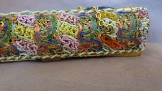 Antique Chinese Silk Bag Hand Embroidered with Enamel Decoration & Beads 7