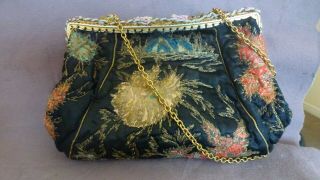 Antique Chinese Silk Bag Hand Embroidered with Enamel Decoration & Beads 8