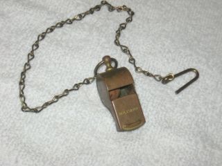 Vintage Wwii Military Brass Whistle With Chain & Hook Made In U.  S.  A.  L