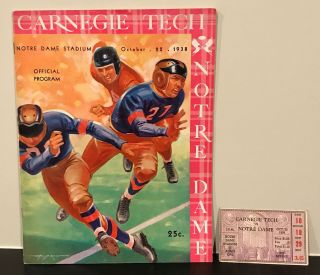1938 Carnegie Tech @ Notre Dame Official Program & Ticket Stub Rare Vintage