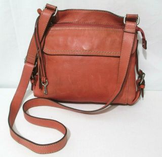 Fossil Long Live Vintage 1954 Crossbody Bag W Key Orange Leather Purse Vgc