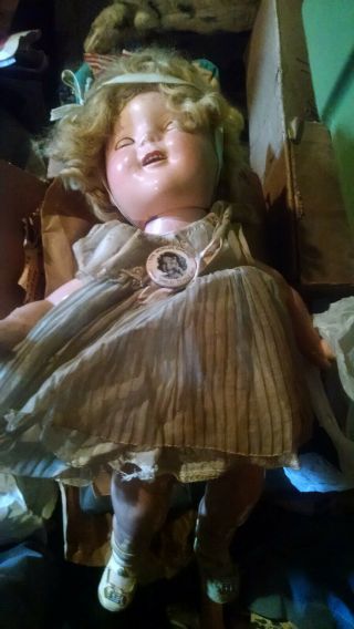 Vintage " Shirley Temple Doll " 24 " W/ Dress And Pin The Worlds Darling