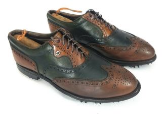 Vintage Foot Joy Golf Shoe 9c Green/brown Wing Tip 40589a