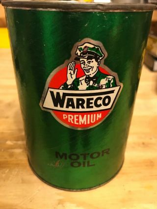 Rare 1960s Vintage WARECO WILLIE PREMIUM MOTOR OIL 1 qt.  Quart Empty Paper Can 6