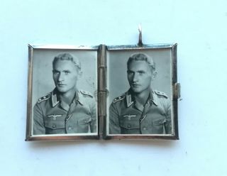VINTAGE STERLING SILVER BOOK SHAPED PHOTO LOCKET PENDANT wh WW2 GERMAN OFFICER 3