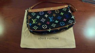 Louis Vuitton Black Multi Color Rare Pochette Leather Handbag