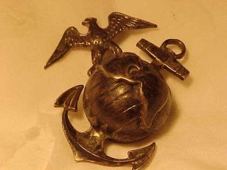 Rare Sterling Early Ww2 Us Marine Corp Eagle Globe Anchor Droop Wing Pin