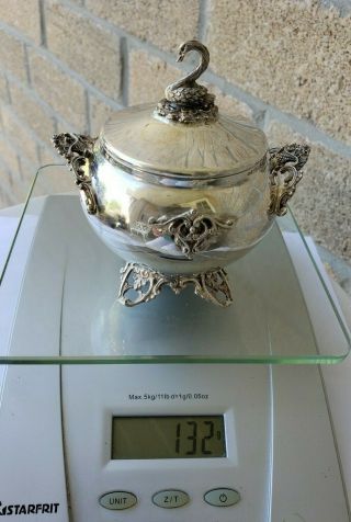 Ornate Footed 800 Sterling Silver Figural Swan Lidded Jar Bowl 132 Grams Scrap