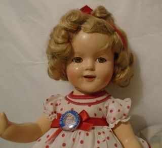 Vintage 1930s Ideal 16 " Composition Shirley Temple Doll In Suac Dress