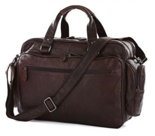 " Canton " Large Soft Vintage Leather Overnight Duffel Bag - Brown