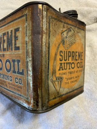 Vintage Early Rare Antique Supreme Auto Oil Gulf Refining Co One Gallon Oil Can 4