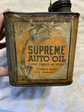 Vintage Early Rare Antique Supreme Auto Oil Gulf Refining Co One Gallon Oil Can 5