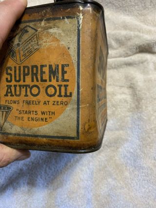 Vintage Early Rare Antique Supreme Auto Oil Gulf Refining Co One Gallon Oil Can 6