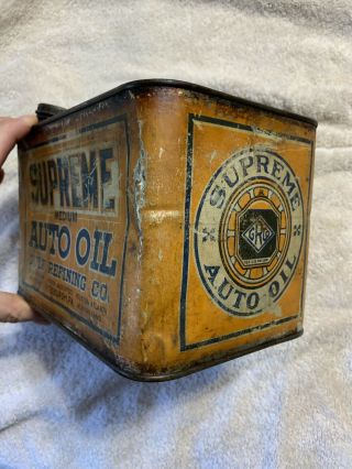 Vintage Early Rare Antique Supreme Auto Oil Gulf Refining Co One Gallon Oil Can 8