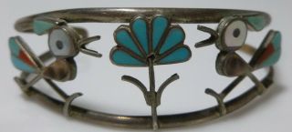 Zuni Sterling Silver Turquoise Coral Mop Bird Inlay Cuff Bracelet Vintage