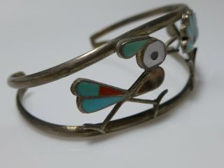 ZUNI STERLING SILVER TURQUOISE CORAL MOP BIRD INLAY CUFF BRACELET VINTAGE 3