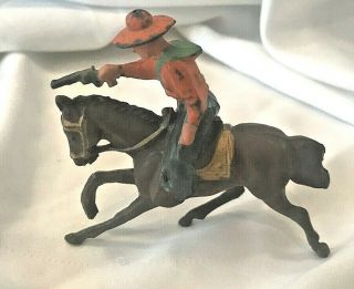 Vintage Lead Cowboy On Horseback Pistol Drawn Jonhilco John Hill Co Hand Painted